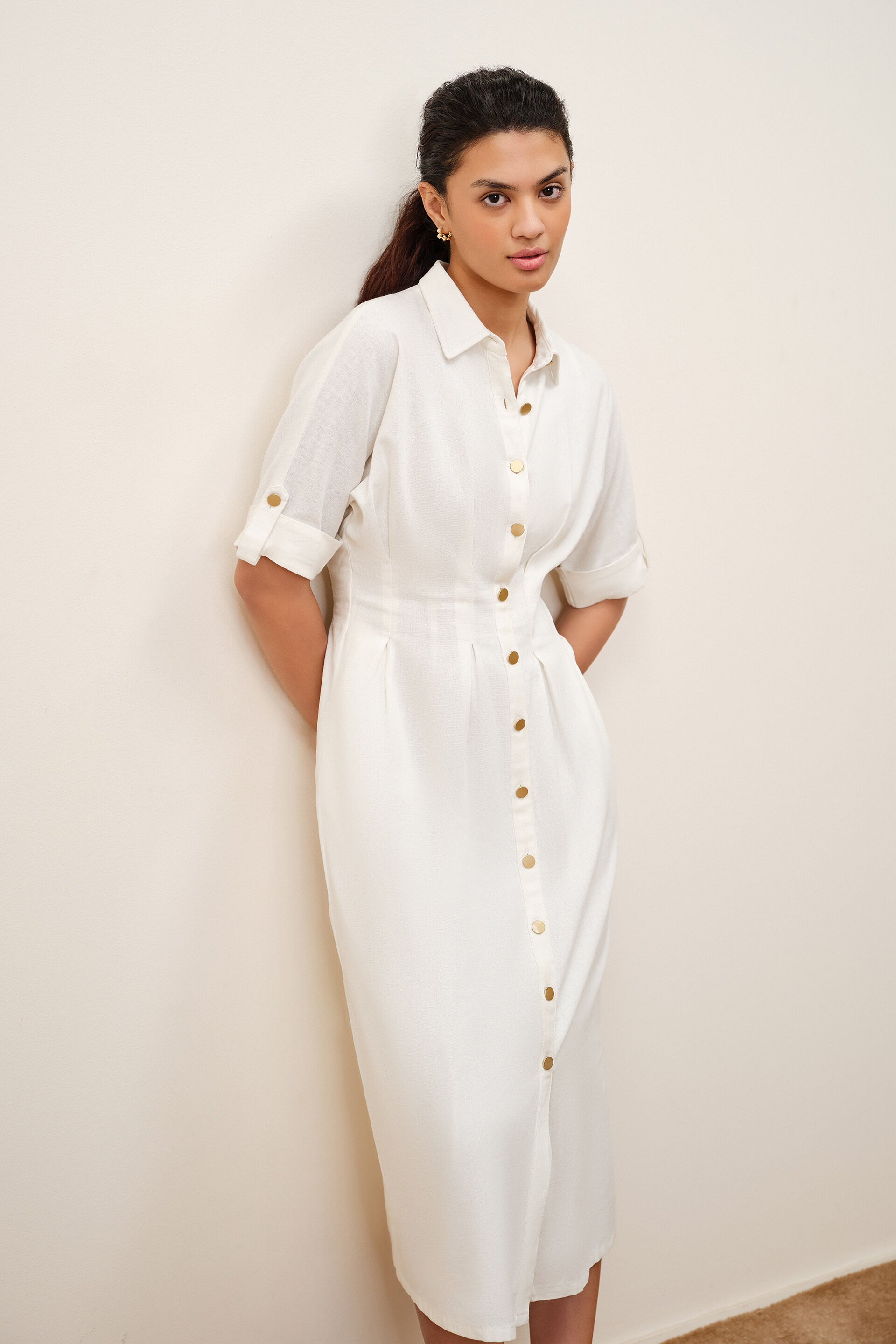 Marenne White Shirt Dress, Off White, image 3